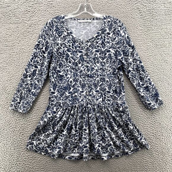 Peruvian Connection Dress Women's XS Blue Floral Mini Twee 2010 Boho Late Summer - Picture 2 of 10